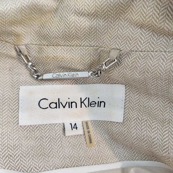 Calvin Klein Linen Blend Safari Jacket Size 14 Tan Short Sleeve - Picture 2 of 11